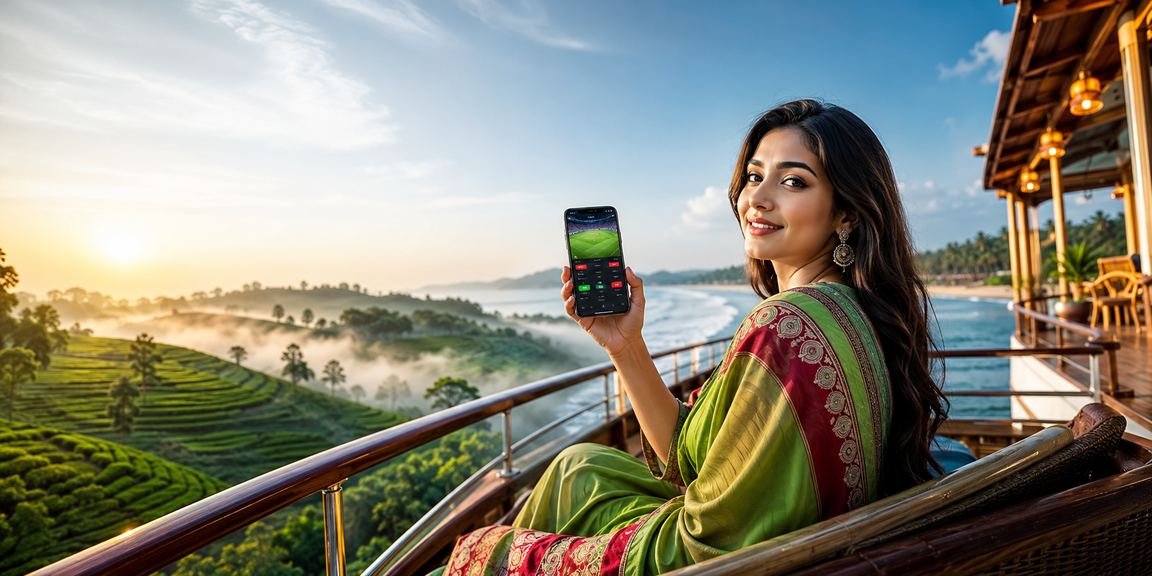 কক্সবাজারের চা বাগানে মোবাইলে f66 পেমেন্ট ও ক্যাসিনো সেশন উপভোগ করছেন একজন